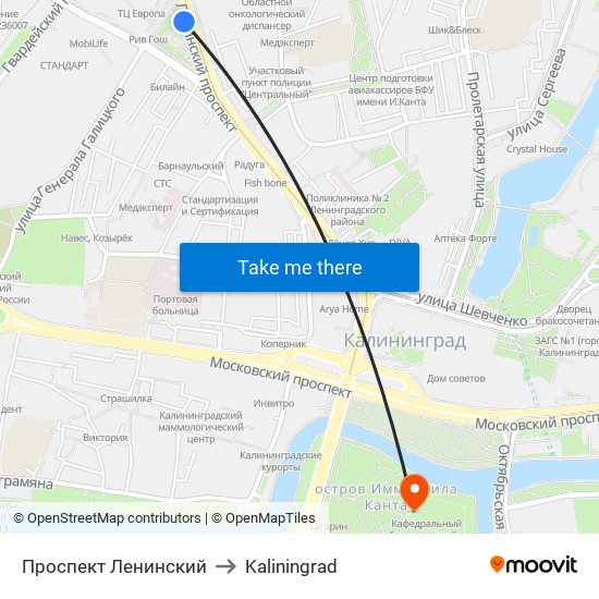 Проспект Ленинский to Kaliningrad map
