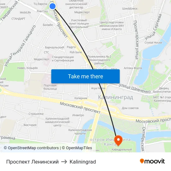 Leninsky Avenue to Kaliningrad map