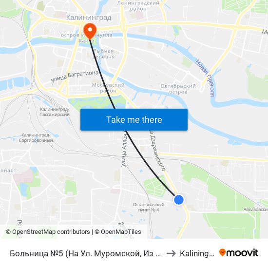 Больница №5 (На Ул. Муромской, Из Центра) to Kaliningrad map