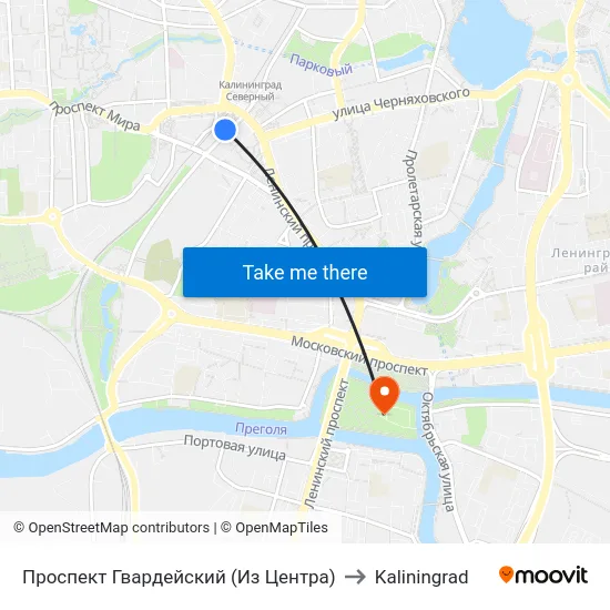 Проспект Гвардейский (Из Центра) to Kaliningrad map
