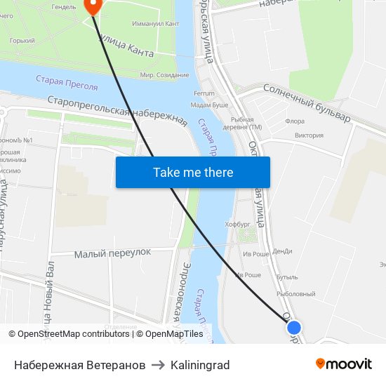 Набережная Ветеранов to Kaliningrad map