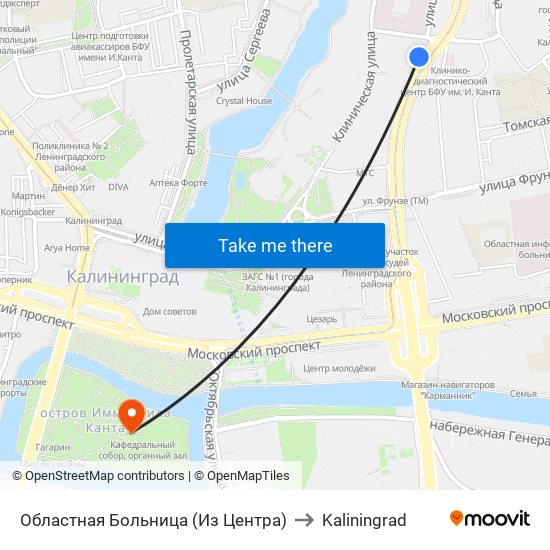 Областная Больница (Из Центра) to Kaliningrad map