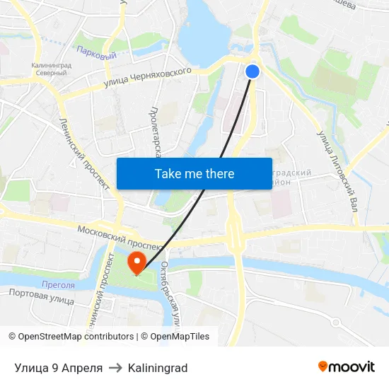 Улица 9 Апреля to Kaliningrad map