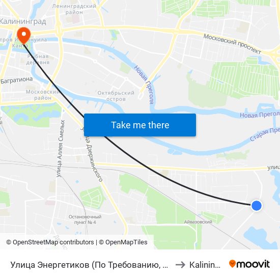 Улица Энергетиков (По Требованию, Из Центра) to Kaliningrad map