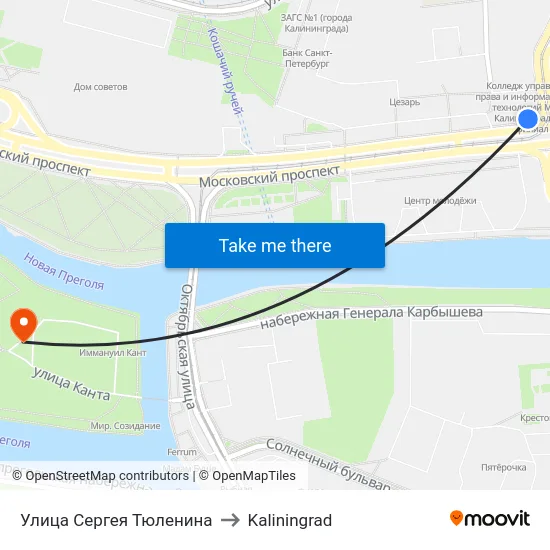 Улица Сергея Тюленина to Kaliningrad map