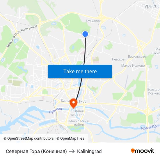 Северная Гора (Конечная) to Kaliningrad map