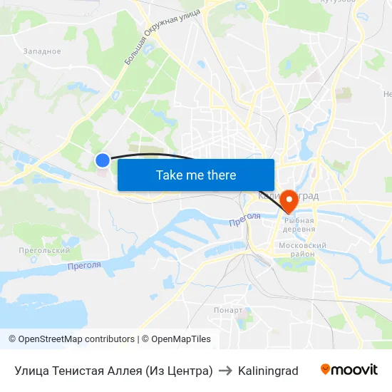 Улица Тенистая Аллея (Из Центра) to Kaliningrad map