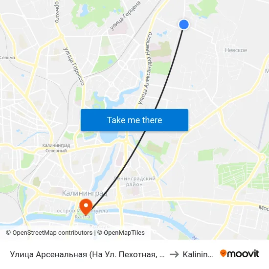 Улица Арсенальная (На Ул. Пехотная, Из Центра) to Kaliningrad map