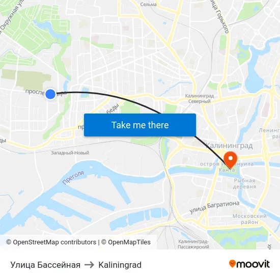 Улица Бассейная to Kaliningrad map