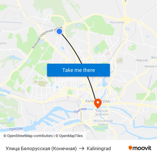 Улица Белорусская (Конечная) to Kaliningrad map