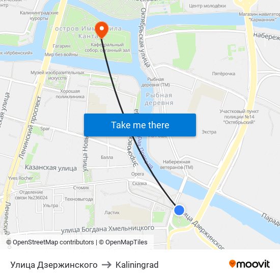 Улица Дзержинского to Kaliningrad map