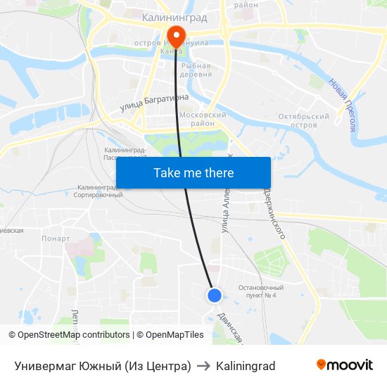 Универмаг Южный (Из Центра) to Kaliningrad map