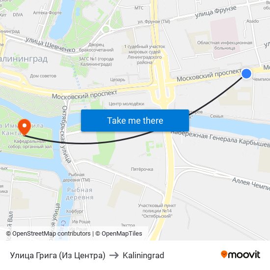 Улица Грига (Из Центра) to Kaliningrad map