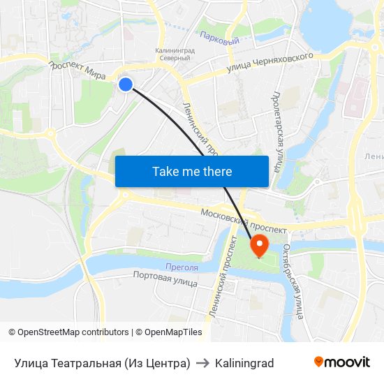 Улица Театральная (Из Центра) to Kaliningrad map