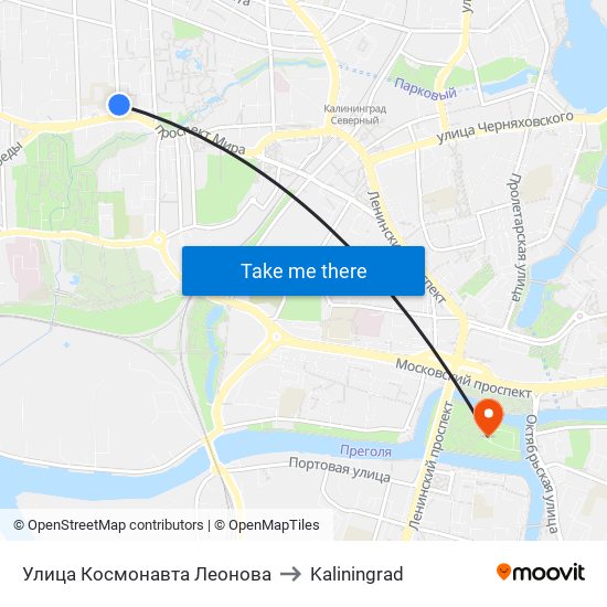Улица Космонавта Леонова to Kaliningrad map