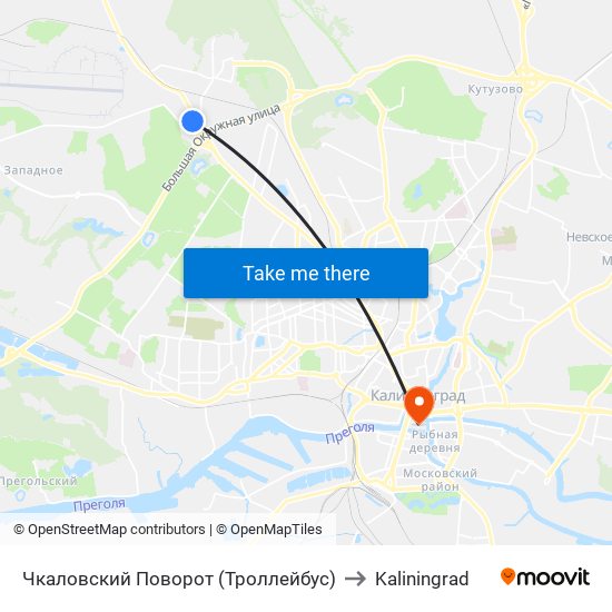 Чкаловский Поворот (Троллейбус) to Kaliningrad map