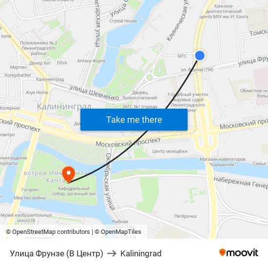Улица Фрунзе (В Центр) to Kaliningrad map
