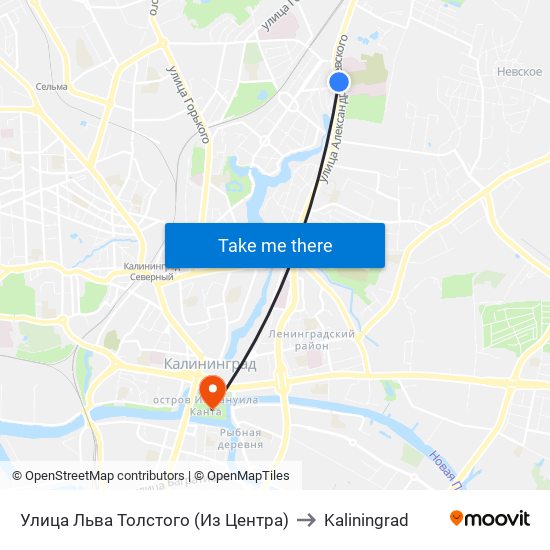 Улица  Льва Толстого (Из Центра) to Kaliningrad map