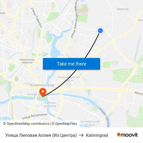 Улица Липовая Аллея (Из Центра) to Kaliningrad map