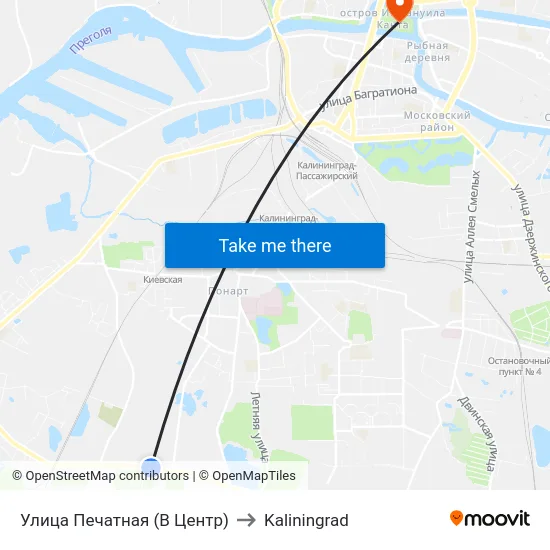 Улица Печатная (В Центр) to Kaliningrad map