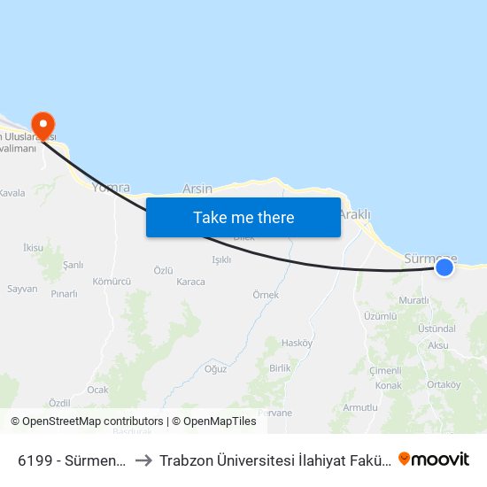 6199 - Sürmene-1 to Trabzon Üniversitesi İlahiyat Fakültesi map