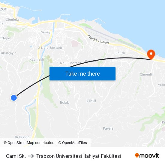 Cami Sk. to Trabzon Üniversitesi İlahiyat Fakültesi map