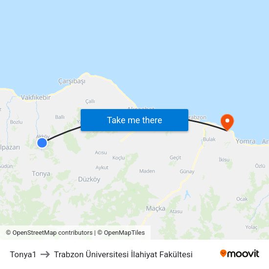 Tonya1 to Trabzon Üniversitesi İlahiyat Fakültesi map