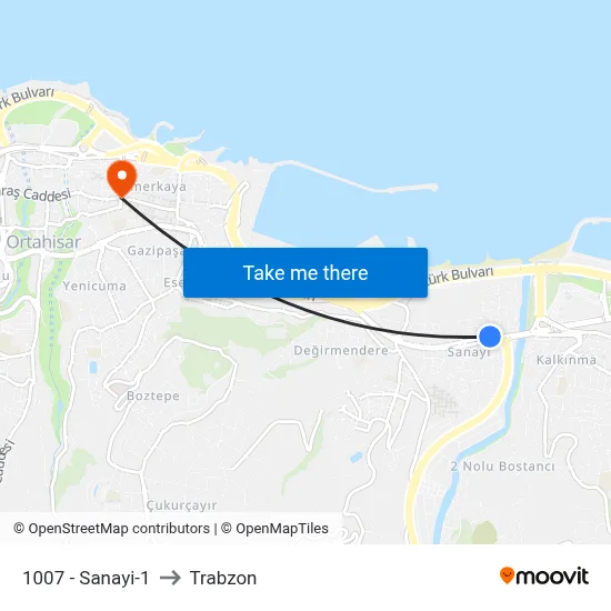 1007 - Sanayi-1 to Trabzon map