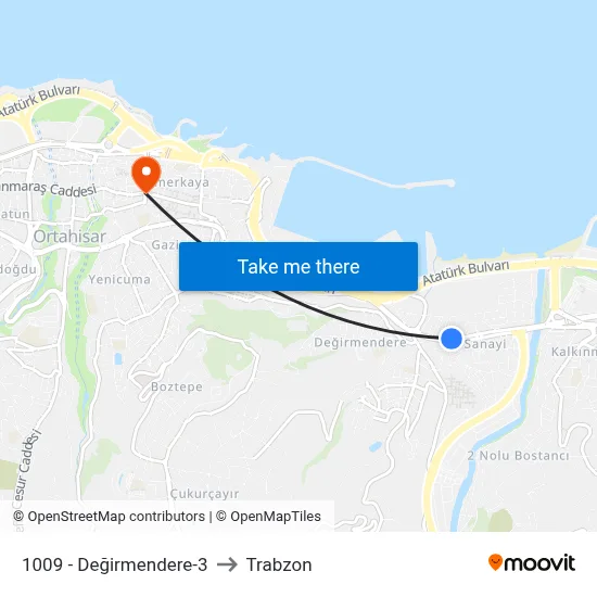 1009 - Değirmendere-3 to Trabzon map