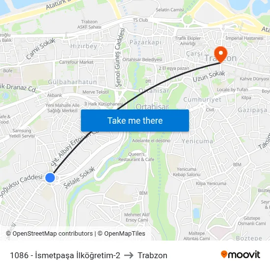 1086 - İsmetpaşa İlköğretim-2 to Trabzon map
