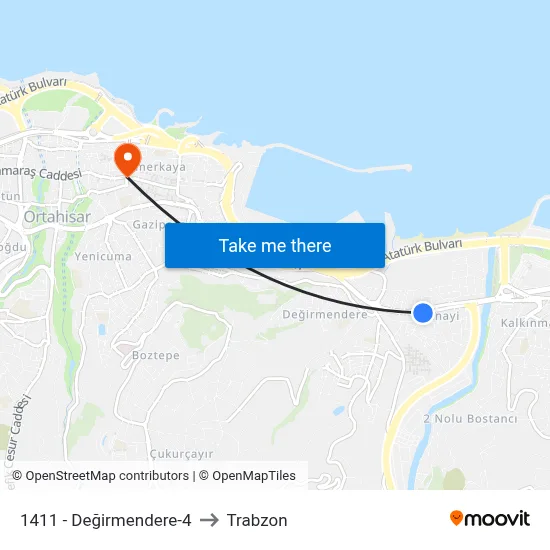 1411 - Değirmendere-4 to Trabzon map