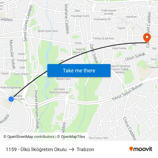 1159 - Ülkü İlköğretim Okulu to Trabzon map