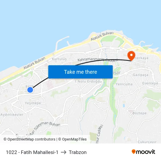 1022 - Fatih Mahallesi-1 to Trabzon map