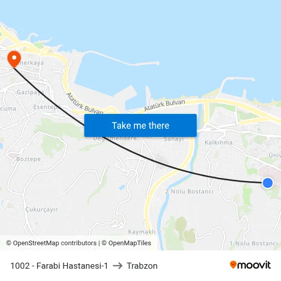 1002 - Farabi Hastanesi-1 to Trabzon map