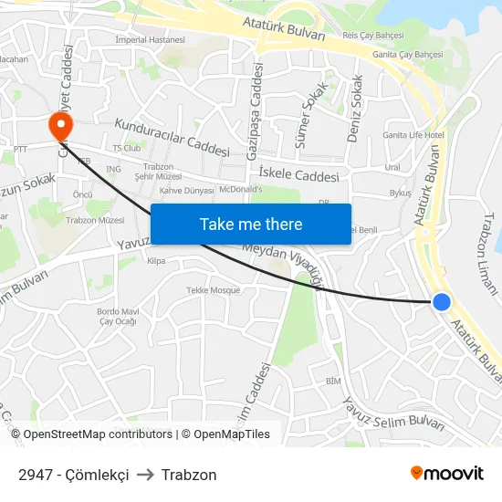 2947 - Çömlekçi to Trabzon map