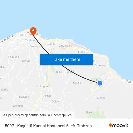 5007 - Kaşüstü Kanuni Hastanesi 6 to Trabzon map
