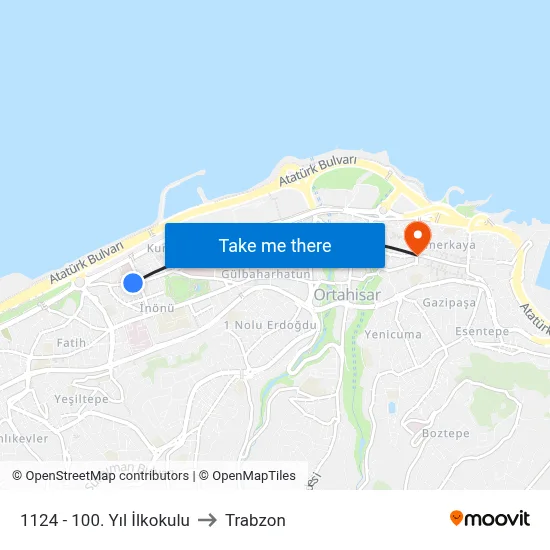 1124 - 100. Yıl İlkokulu to Trabzon map