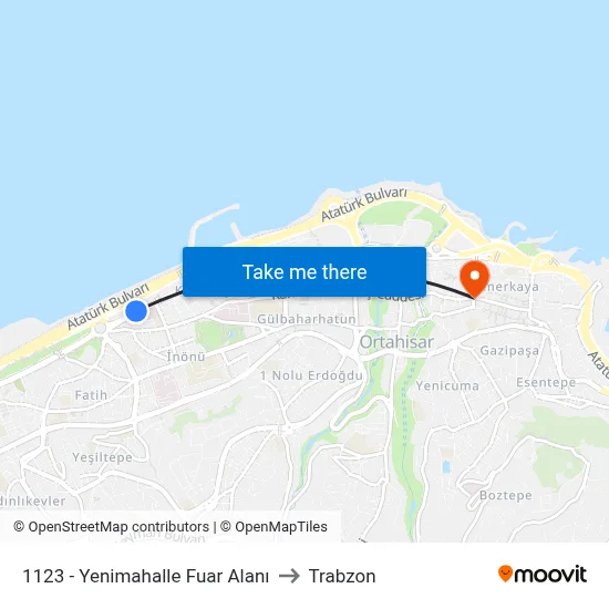 1123 - Yenimahalle Fuar Alanı to Trabzon map