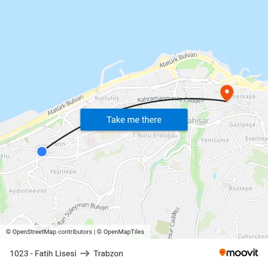 1023 - Fatih Lisesi to Trabzon map