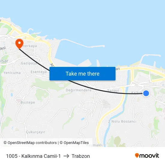 1005 - Kalkınma Camii-1 to Trabzon map