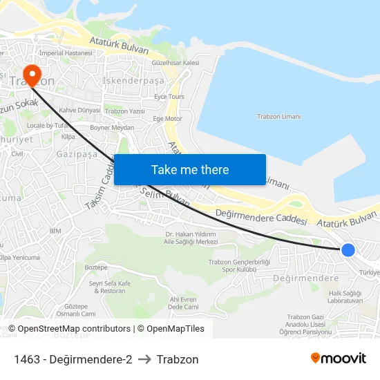 1463 - Değirmendere-2 to Trabzon map