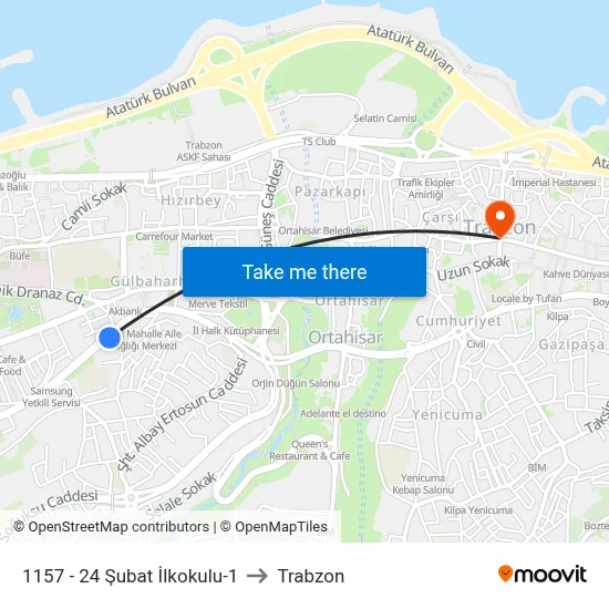 1157 - 24 Şubat İlkokulu-1 to Trabzon map
