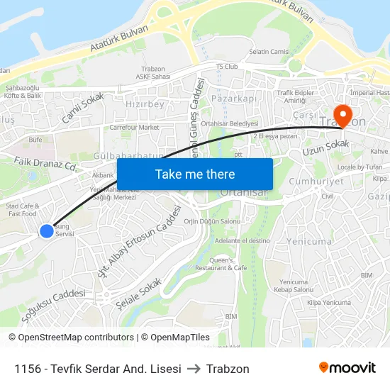 1156 - Tevfik Serdar And. Lisesi to Trabzon map