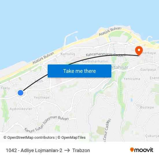 1042 - Adliye Lojmanları-2 to Trabzon map