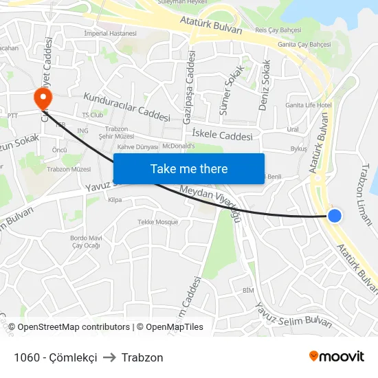 1060 - Çömlekçi to Trabzon map