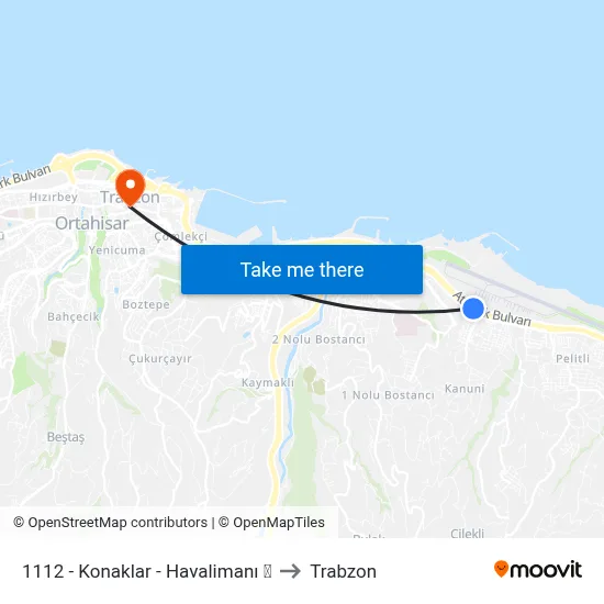 1112 - Konaklar - Havalimanı ✈ to Trabzon map