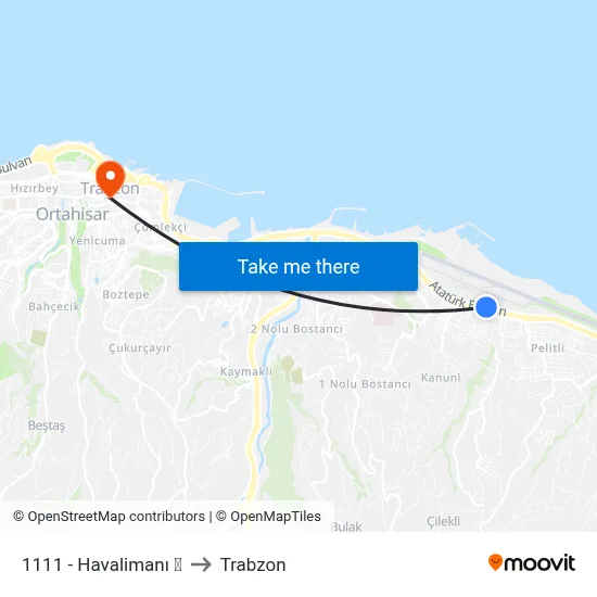 1111 - Havalimanı ✈ to Trabzon map