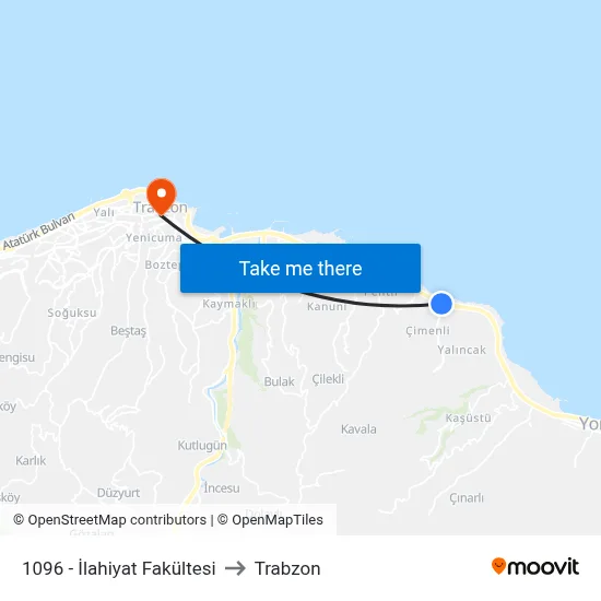 1096 - İlahiyat Fakültesi to Trabzon map