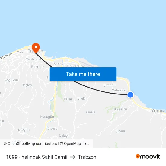 1099 - Yalıncak Sahil Camii to Trabzon map