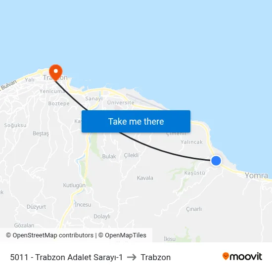 5011 - Trabzon Adalet Sarayı-1 to Trabzon map